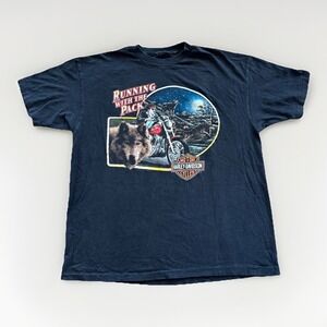 Harley Davidson‎ Shirt Mens XL Running With The Pack 90s Vintage 3D Emblem